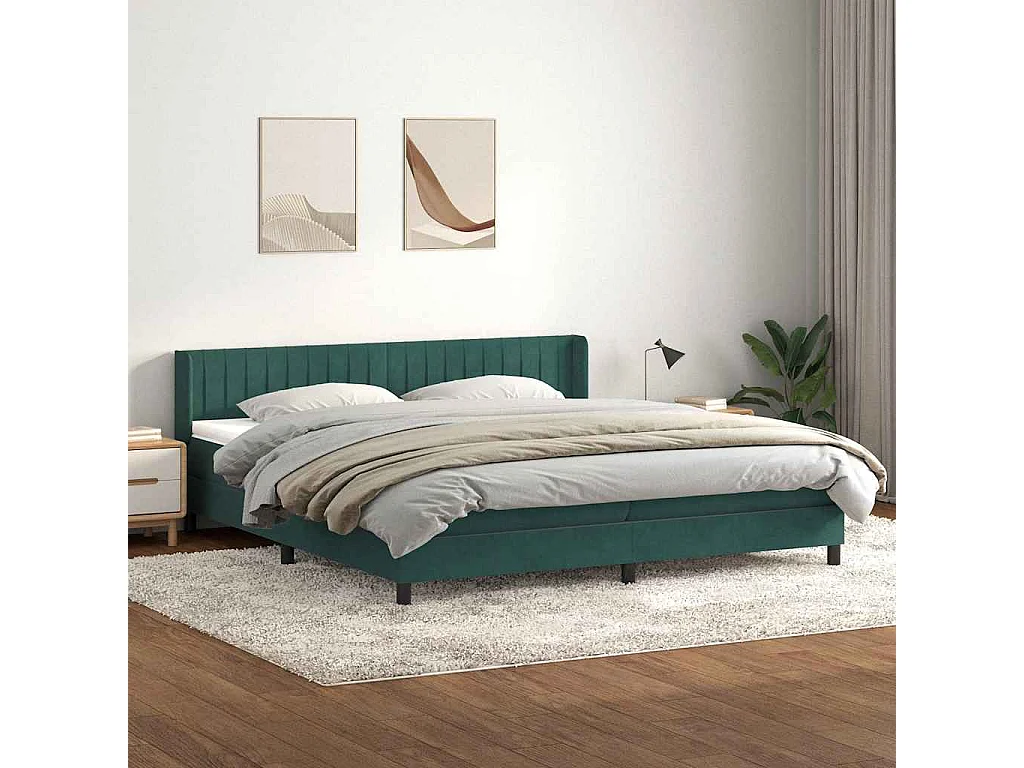 Cama box spring con colchón terciopelo verde oscuro 180x220 cm