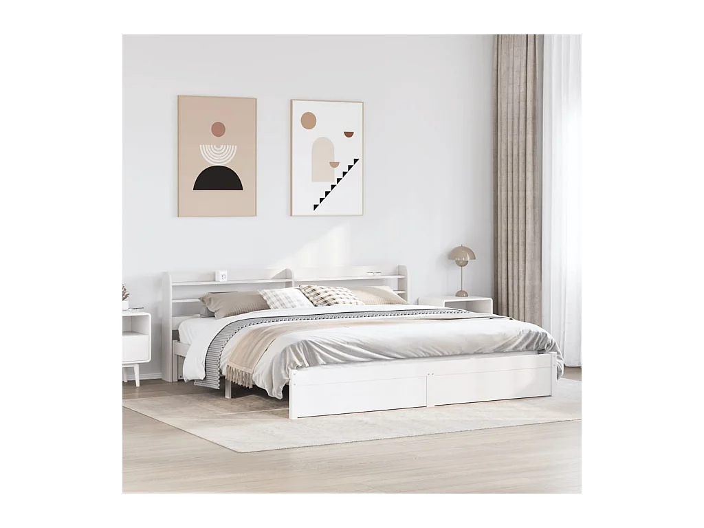 Cadre de lit avec tête de lit sans matelas blanc 180x200 cm