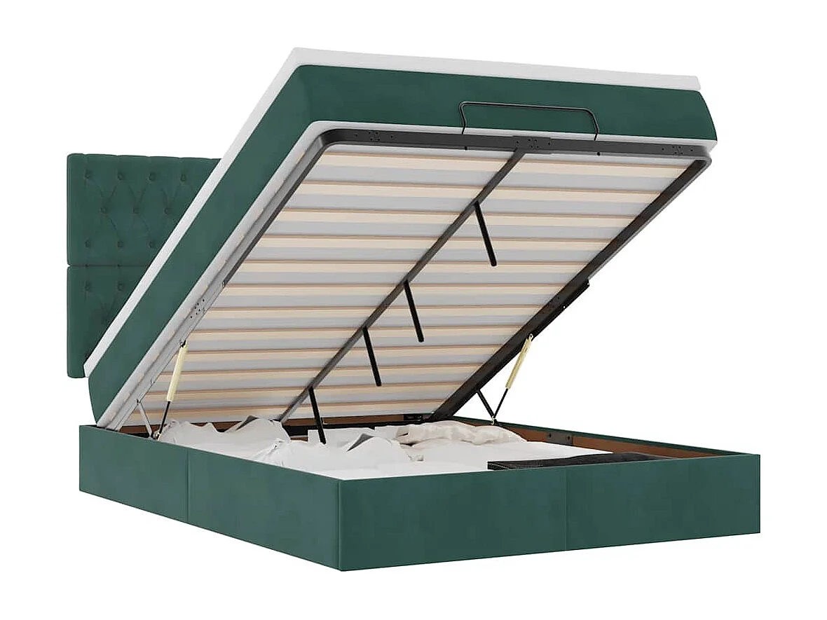 Estructura de cama otomana con colchones verde oscuro 140x200cm