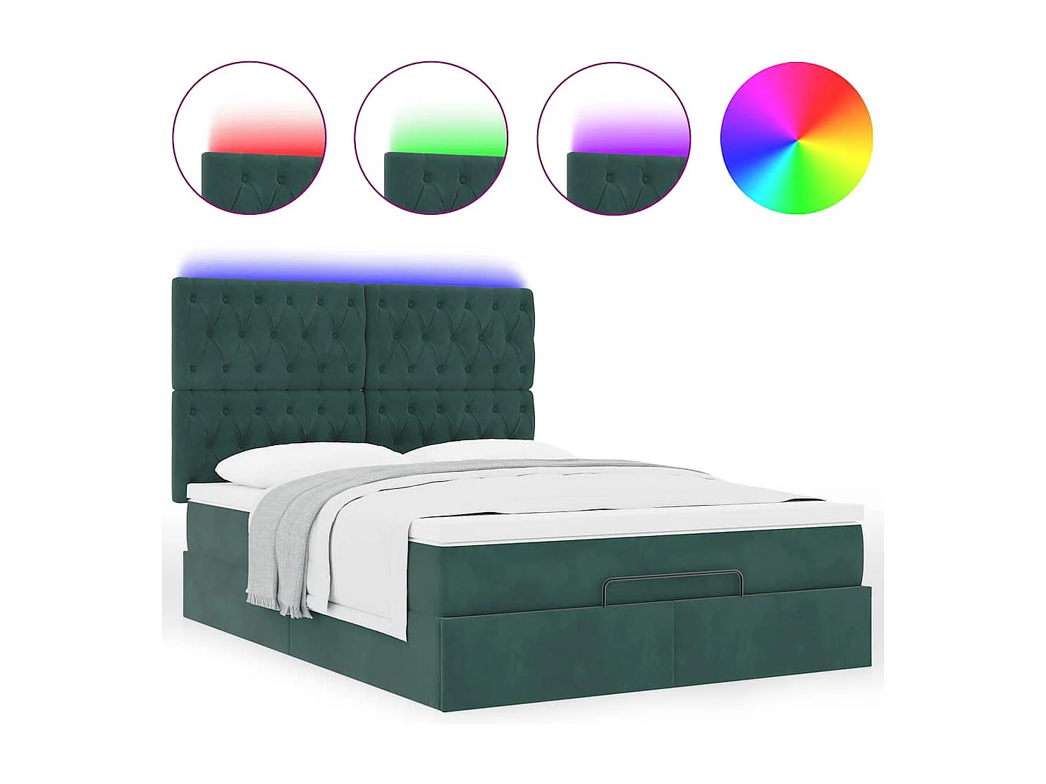 Estrutura cama otomana colchões 140x200 cm veludo verde escuro