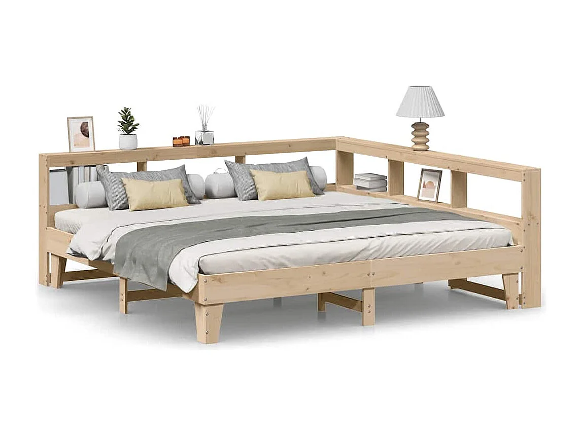 Lit bibliothèque sans matelas 180x200 cm bois massif de pin