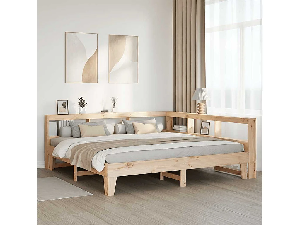 Lit bibliothèque sans matelas 180x200 cm bois massif de pin