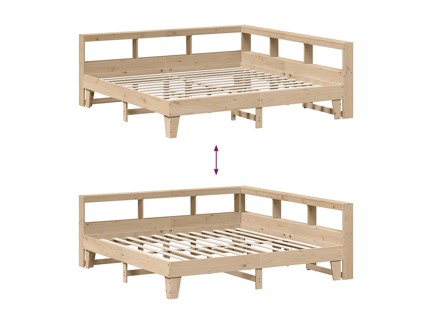 Lit bibliothèque sans matelas 180x200 cm bois massif de pin