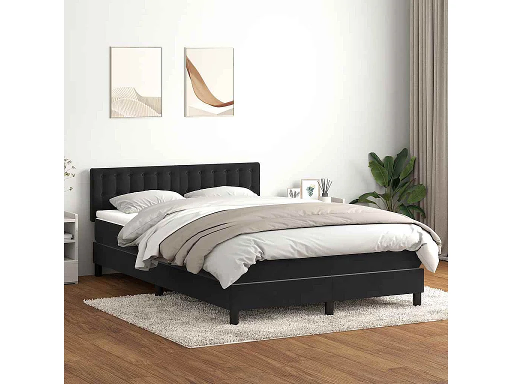 Cama box spring con colchón terciopelo negro 160x220 cm