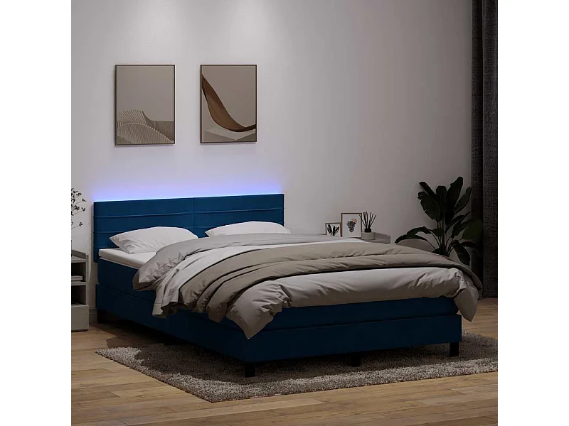 Cama box spring com colchão 160x210 cm veludo azul escuro