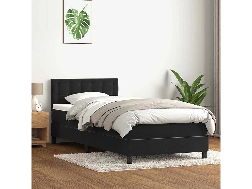 Cama box spring con colchón terciopelo negro 90x220 cm