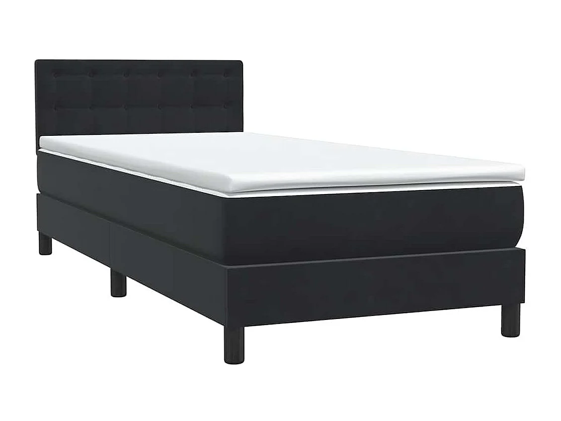 Cama box spring con colchón terciopelo negro 90x220 cm