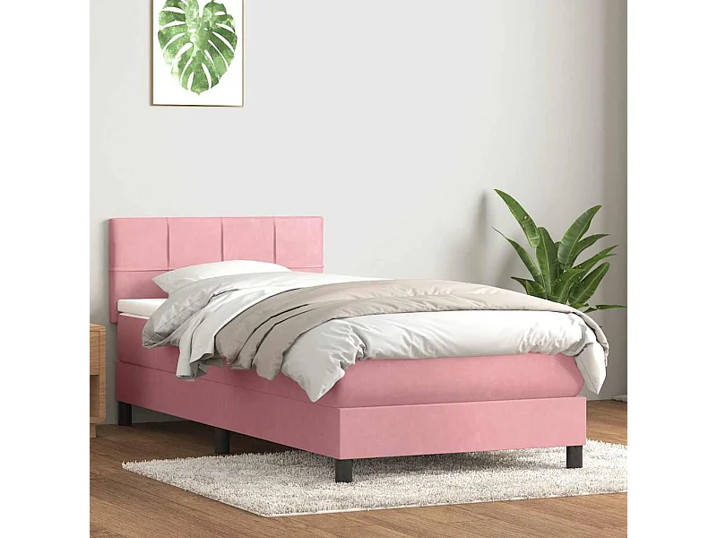 Cama com molas/colchão 100x220 cm veludo Rosa