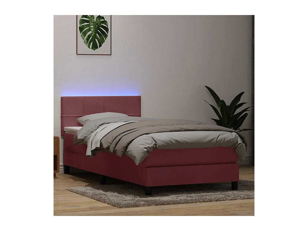 Sommier à lattes de lit avec matelas rose 80x220 cm velours