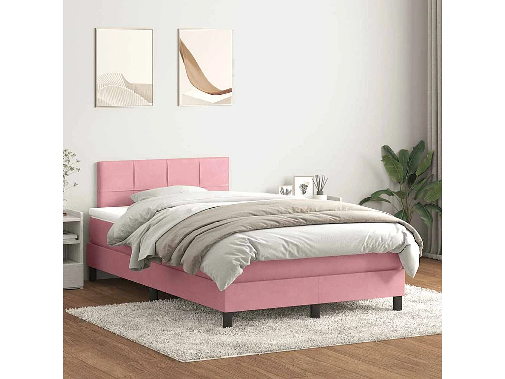 Sommier à lattes de lit avec matelas rose 120x210 cm velours