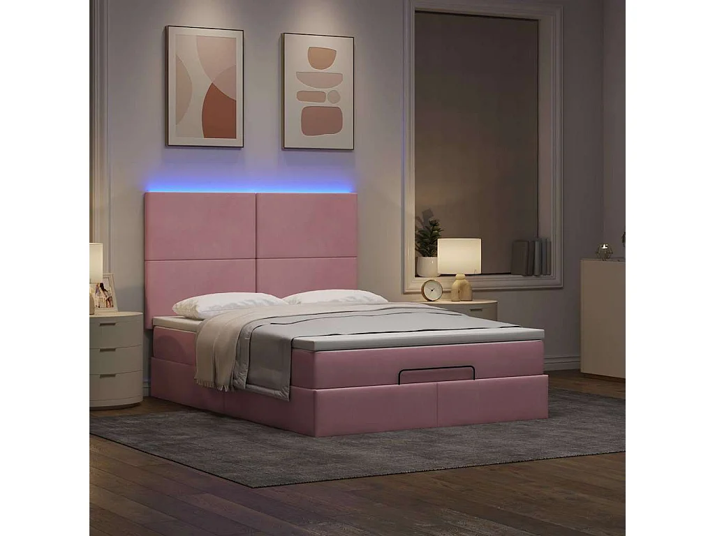 Cadre de lit ottoman avec matelas rose 140x190 cm velours