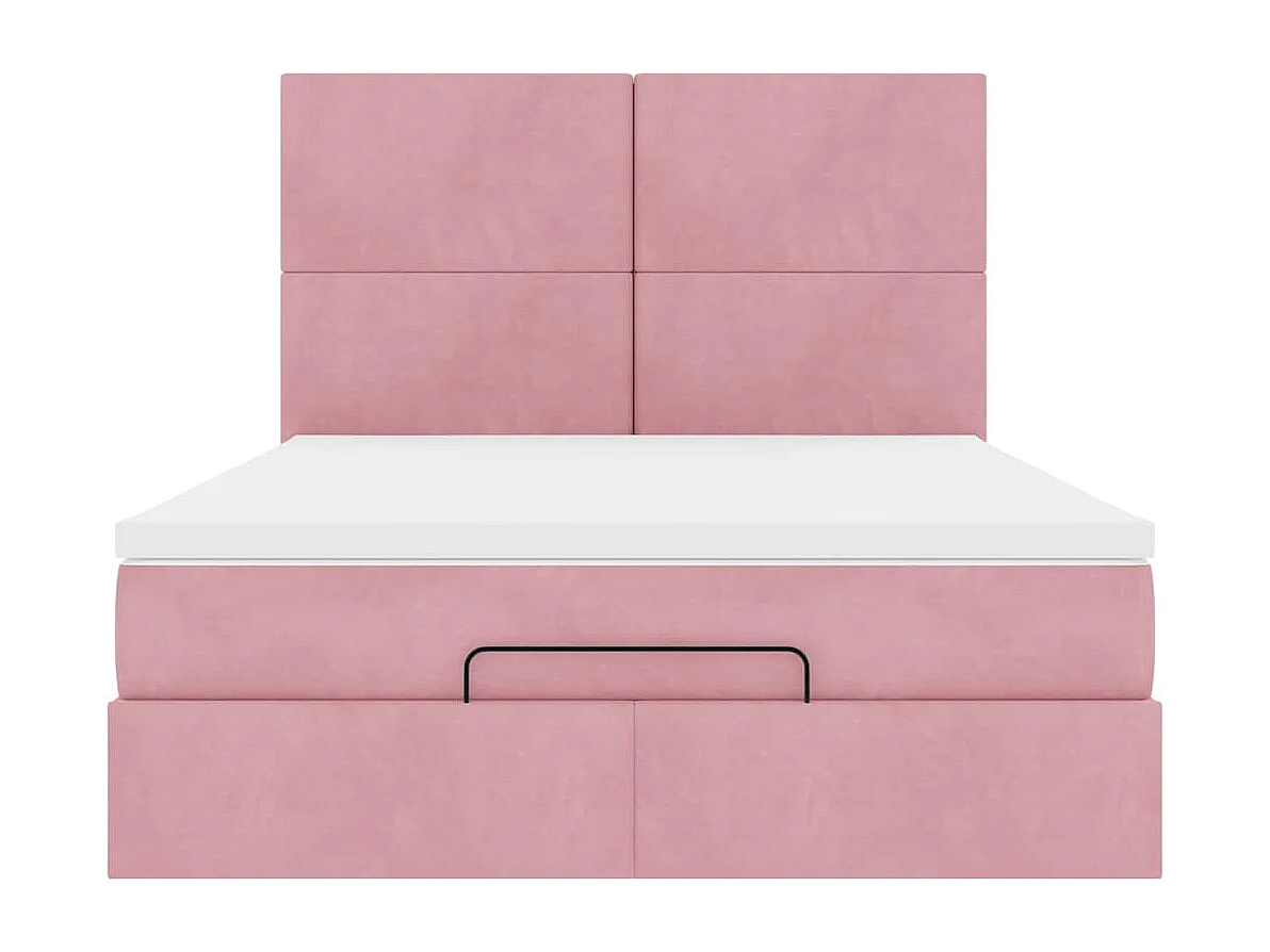Cadre de lit ottoman avec matelas rose 140x190 cm velours