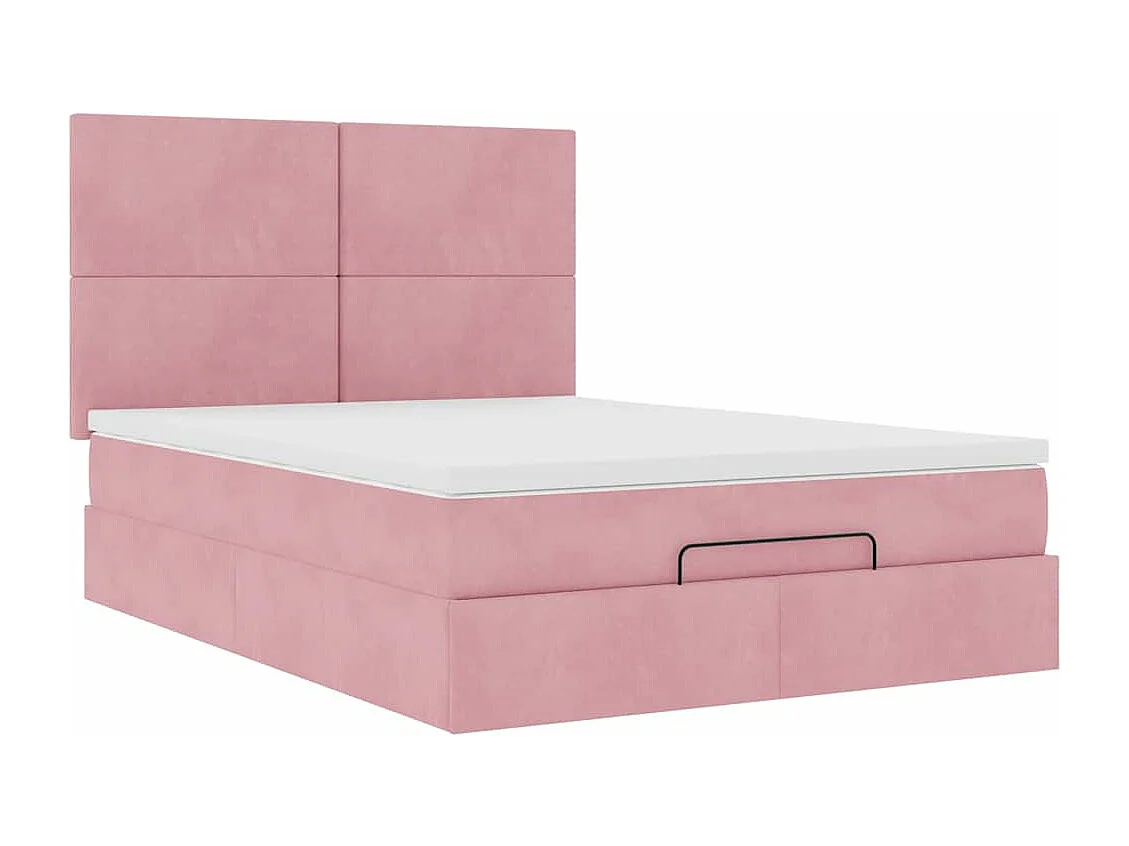 Cadre de lit ottoman avec matelas rose 140x190 cm velours