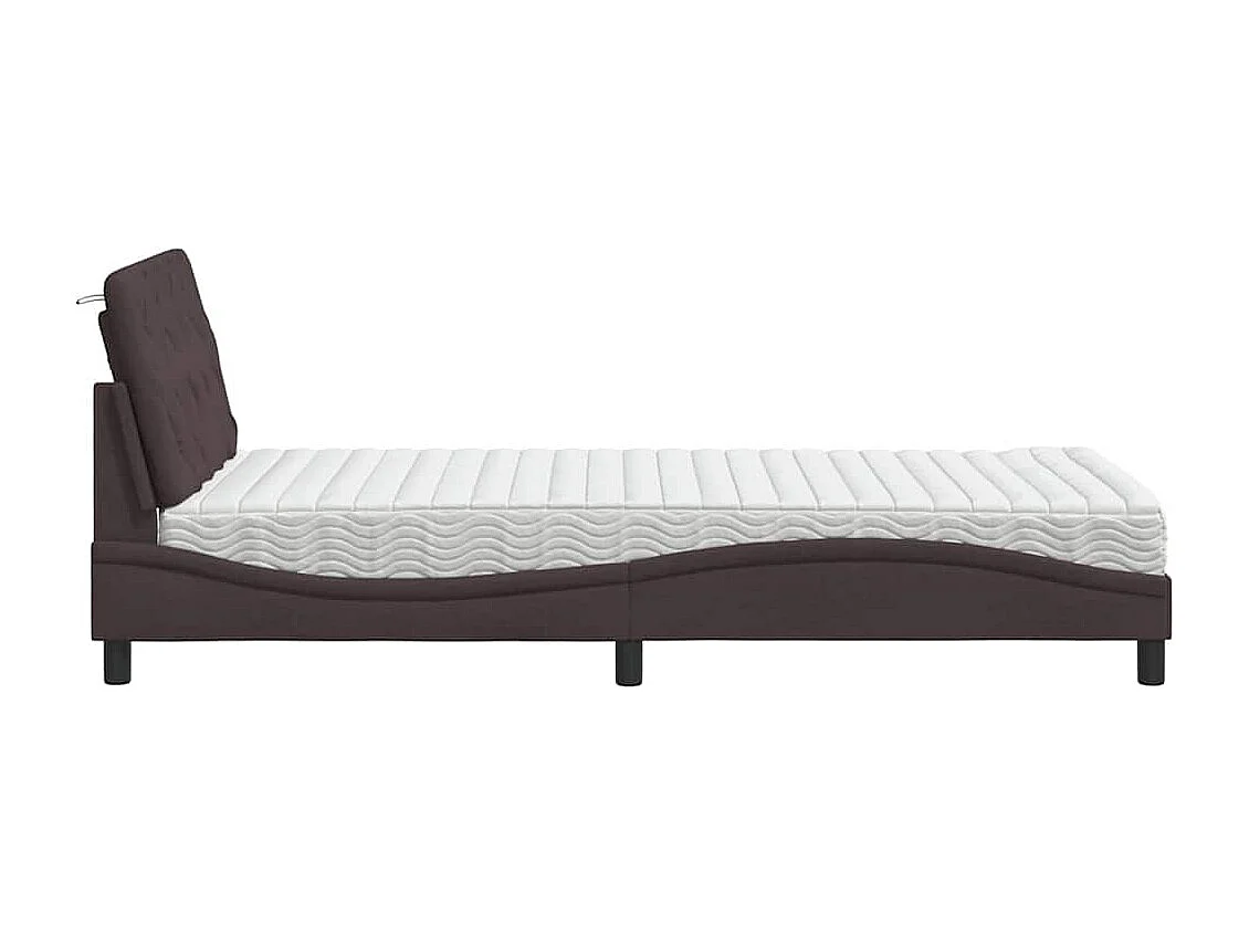 Lit avec matelas marron foncé 100x200 cm tissu