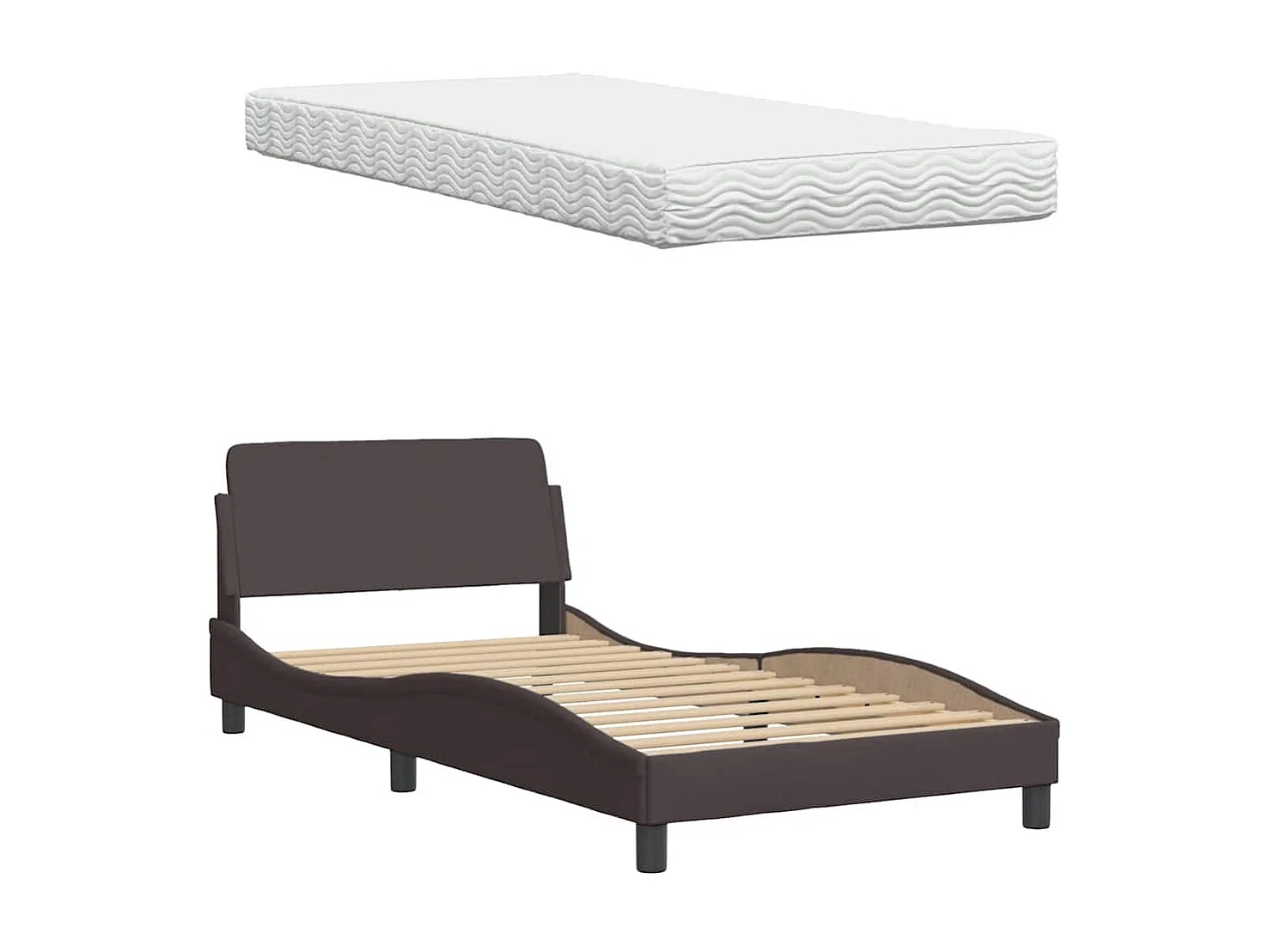 Lit avec matelas marron foncé 100x200 cm tissu