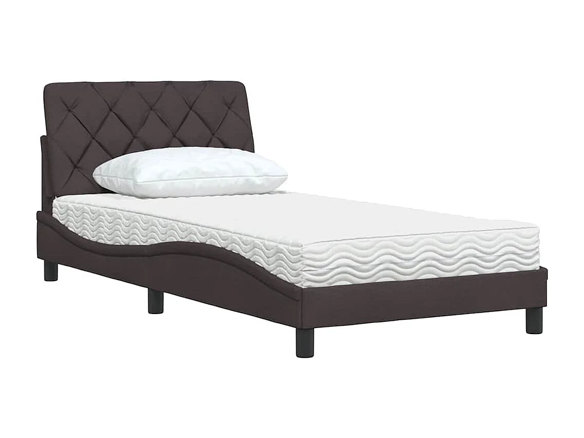 Lit avec matelas marron foncé 100x200 cm tissu