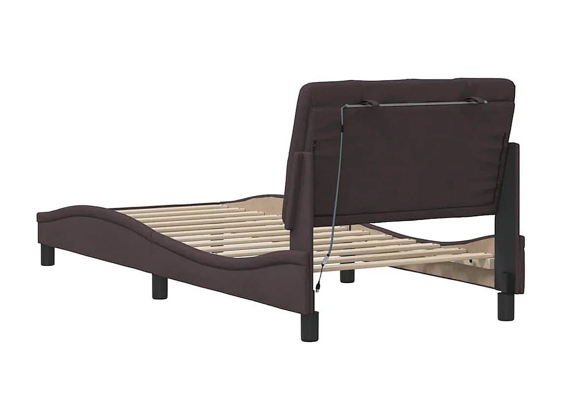 Cadre de lit avec LED sans matelas marron foncé 90x200 cm tissu