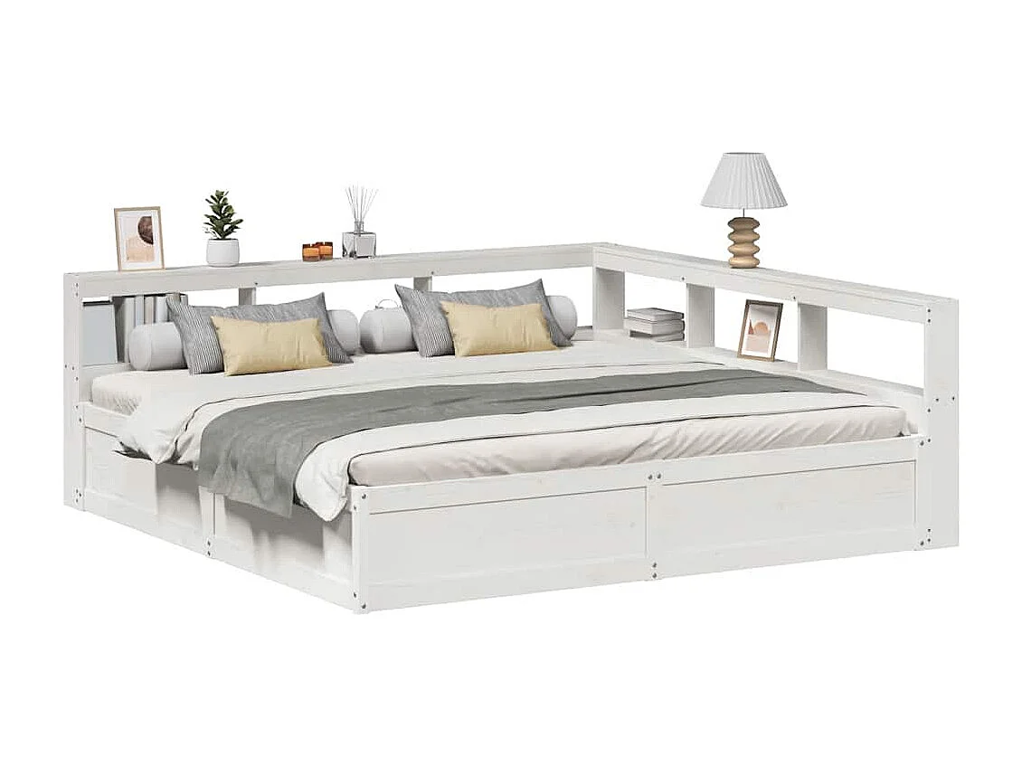 Bed met boekenkast zonder matras grenenhout wit 180x200 cm
