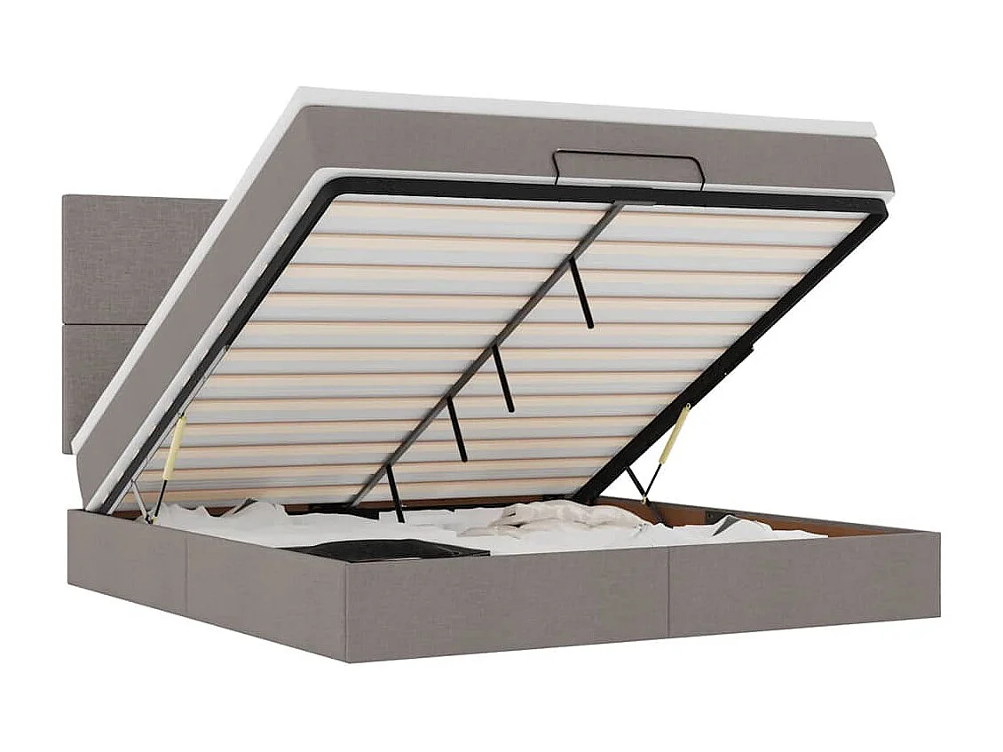 Cadre de lit ottoman avec matelas taupe 180x200 cm tissu