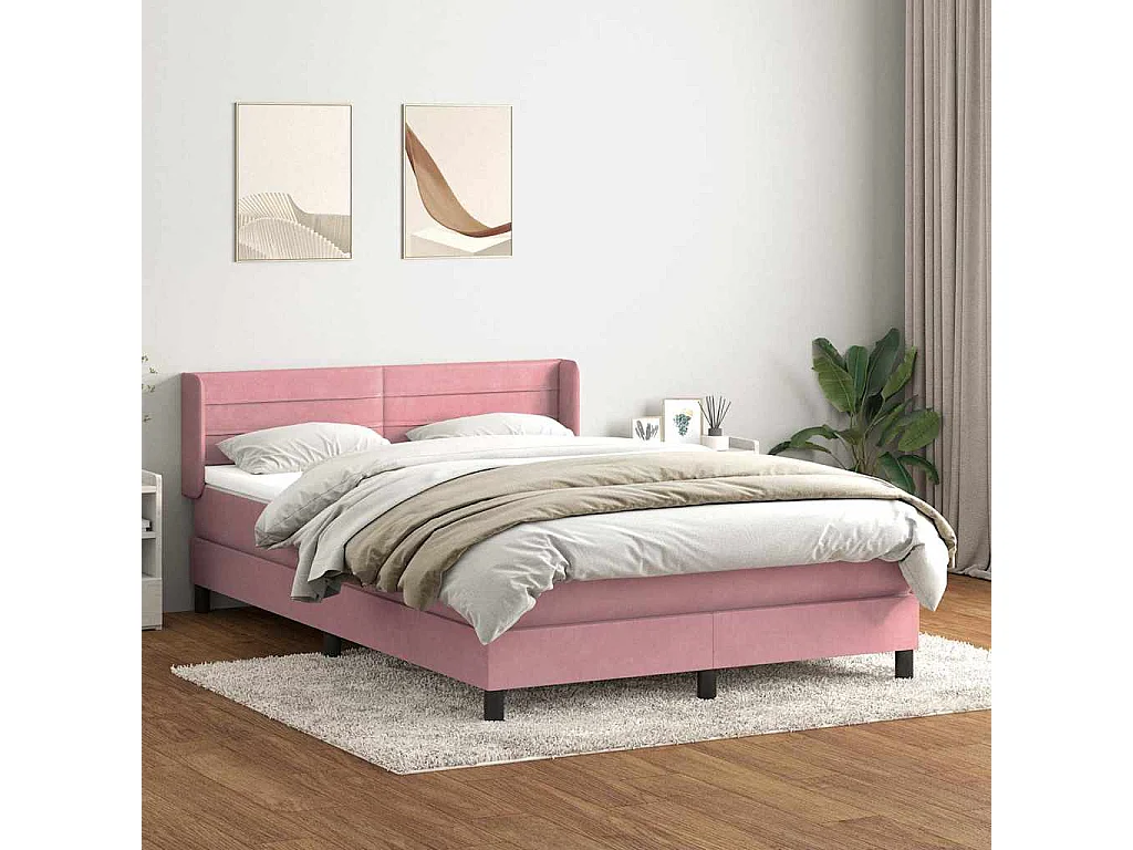 Cama com molas/colchão 160x220 cm veludo rosa