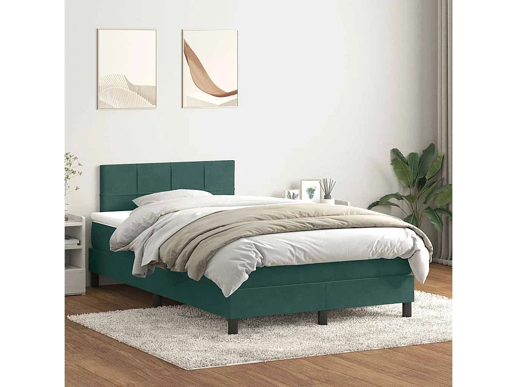 Cama box spring con colchón terciopelo verde oscuro 120x220 cm