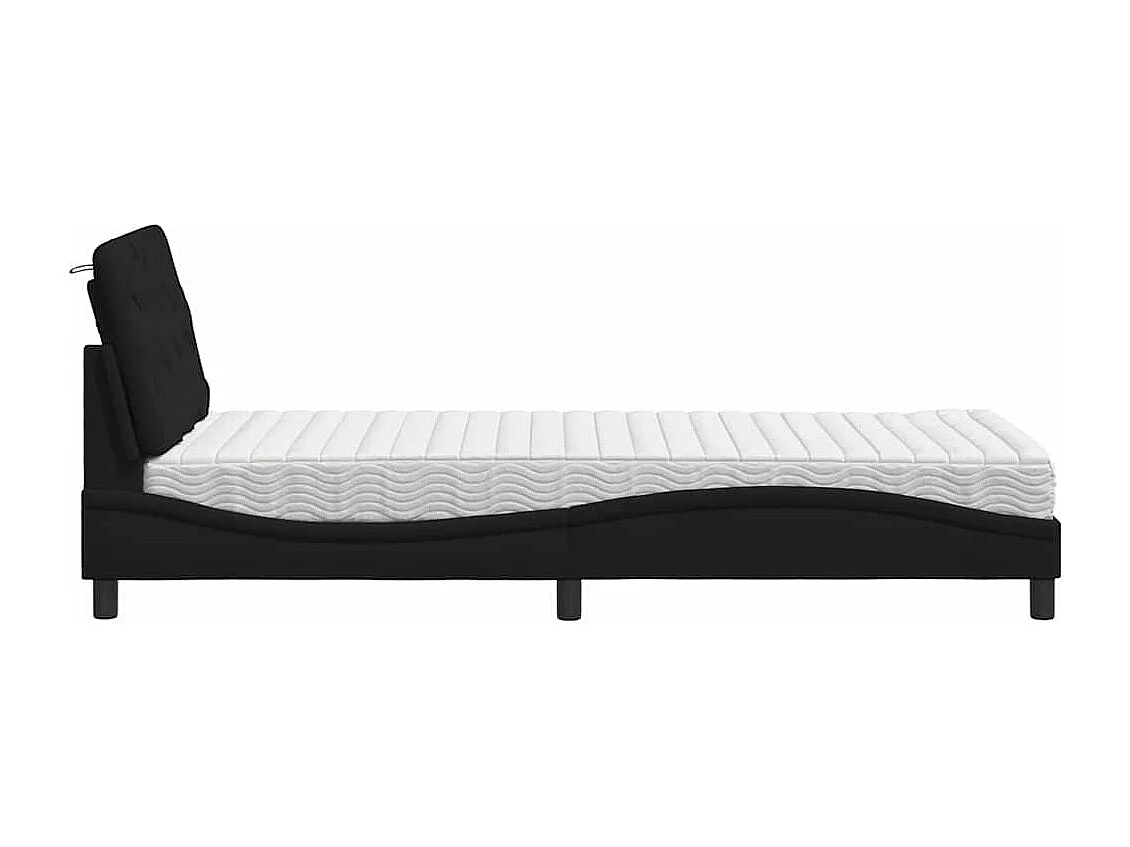 Lit avec matelas noir 90x200 cm tissu