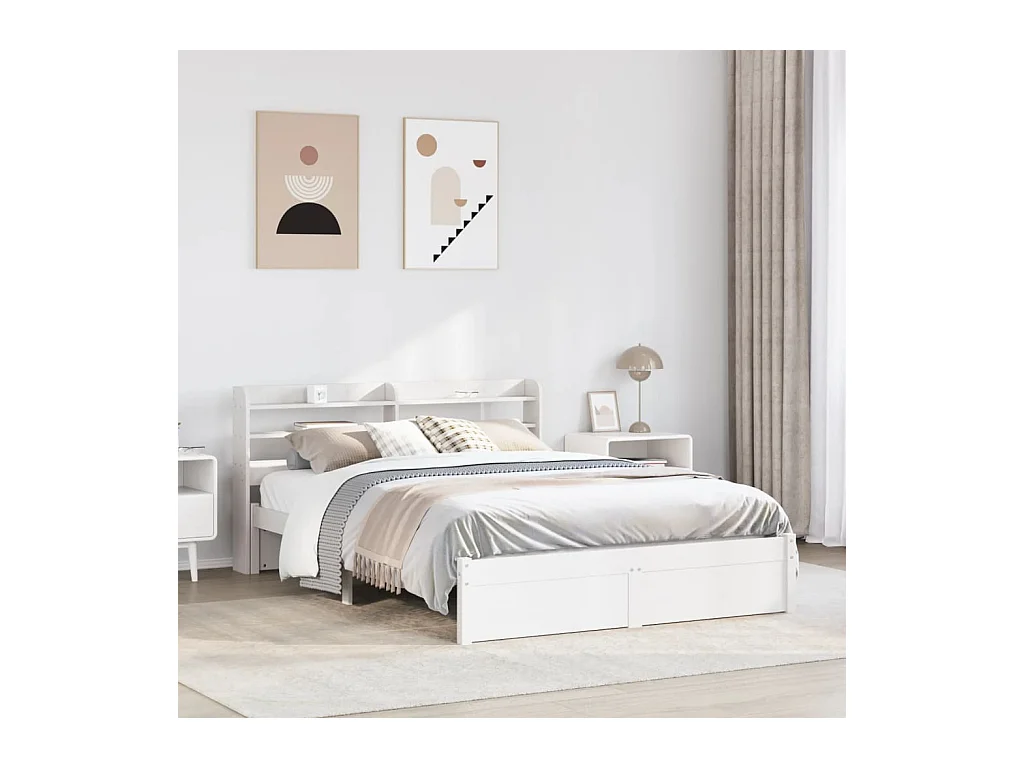 Cadre de lit avec tête de lit sans matelas blanc 140x190 cm