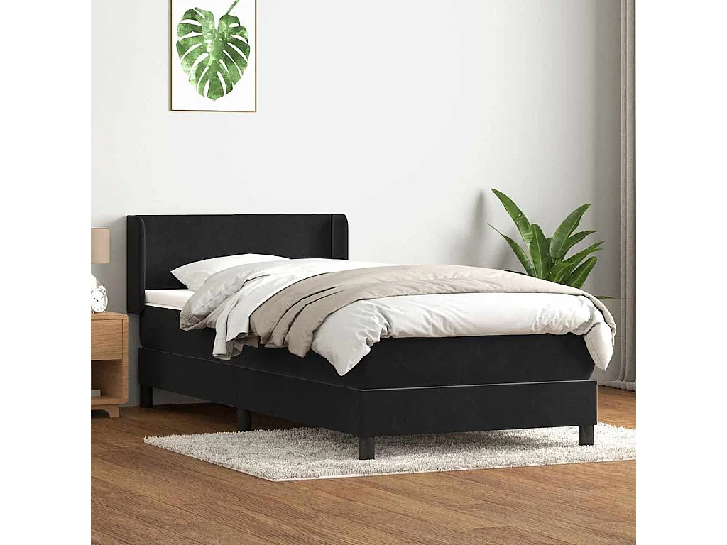 Sommier à lattes de lit avec matelas noir 90x210 cm velours