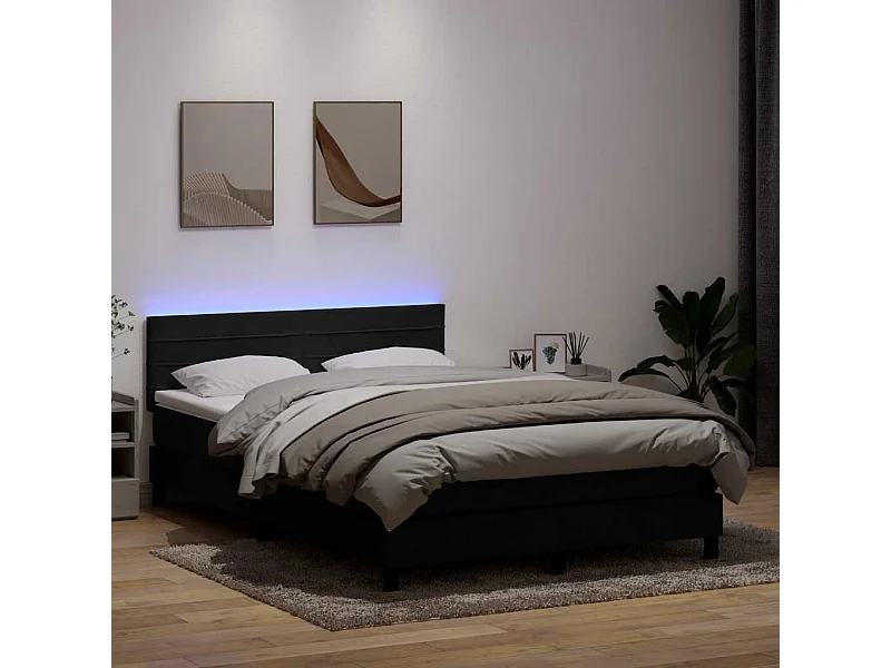 Cama box spring con colchón terciopelo negro 160x220 cm