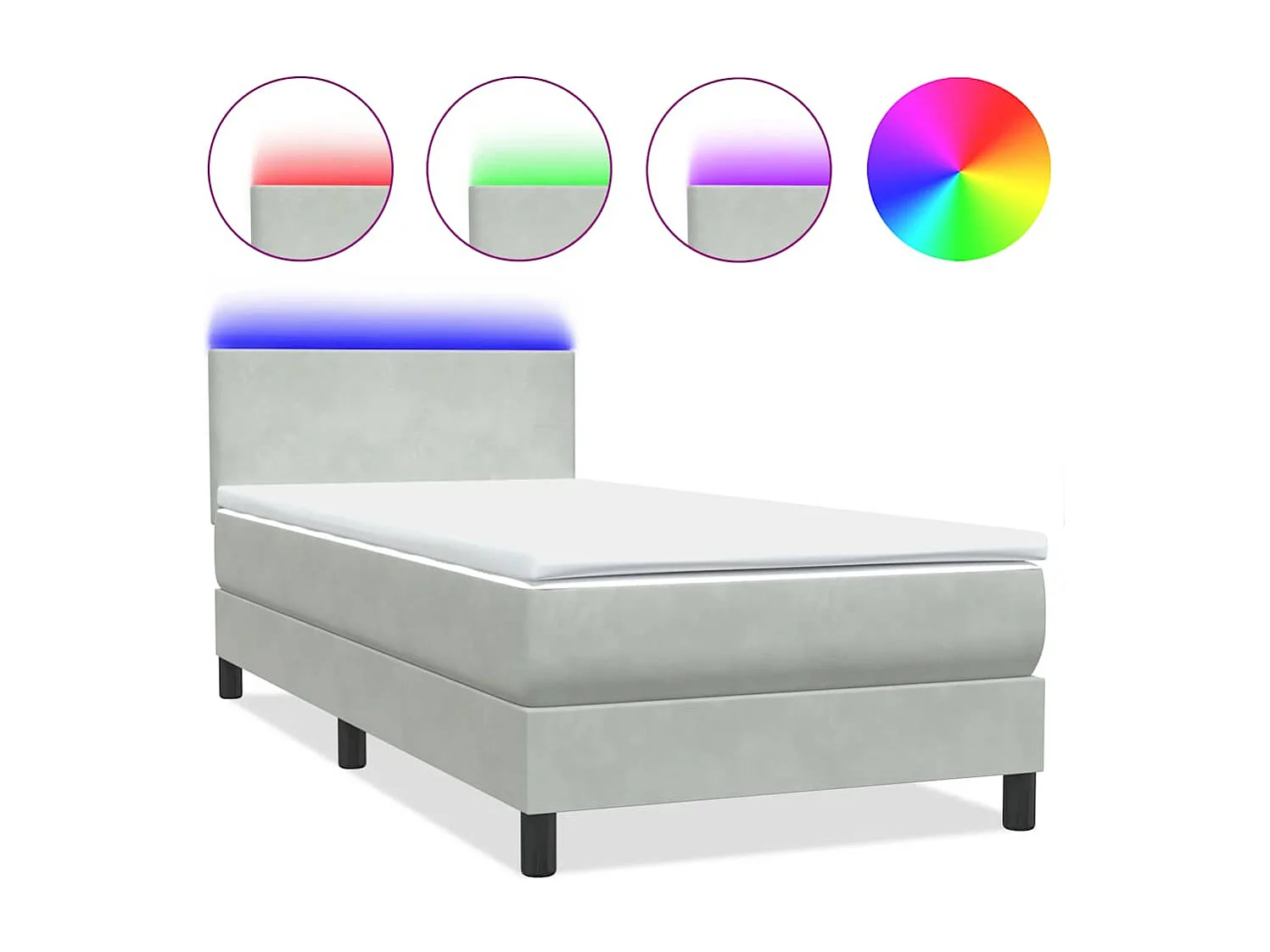 Cama box spring con colchón terciopelo gris claro 80x220 cm