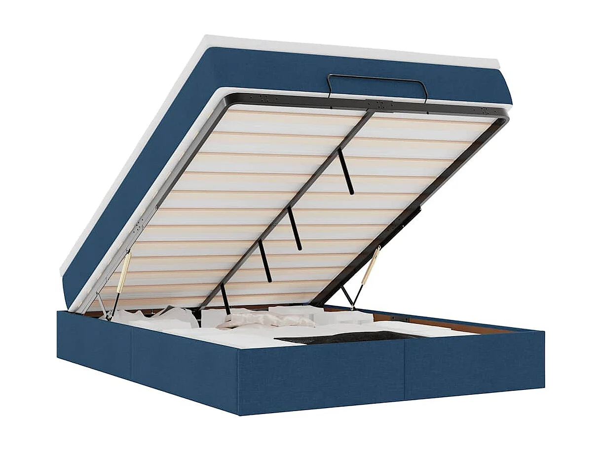 Estructura de cama otomana con colchón tela azul 140x190cm