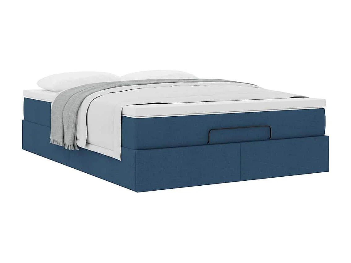 Estructura de cama otomana con colchón tela azul 140x190cm