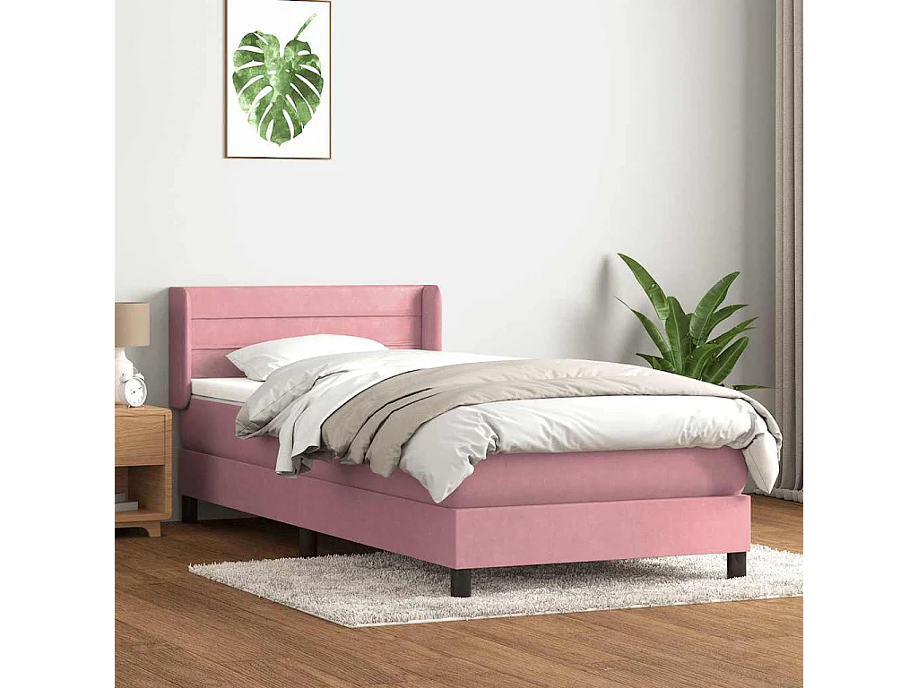 Sommier à lattes de lit avec matelas rose 100x220 cm velours