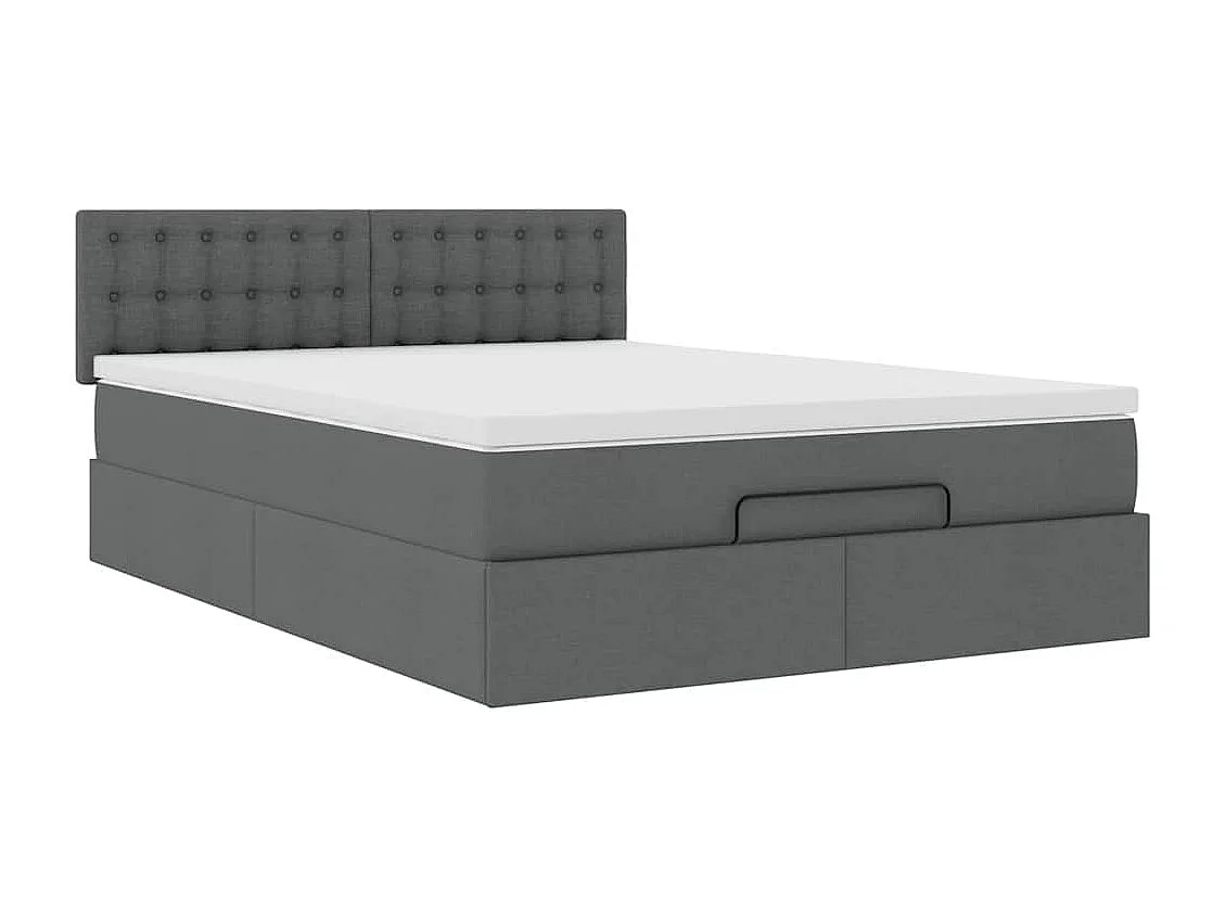 Cadre de lit ottoman avec matelas gris foncé 140x190 cm tissu