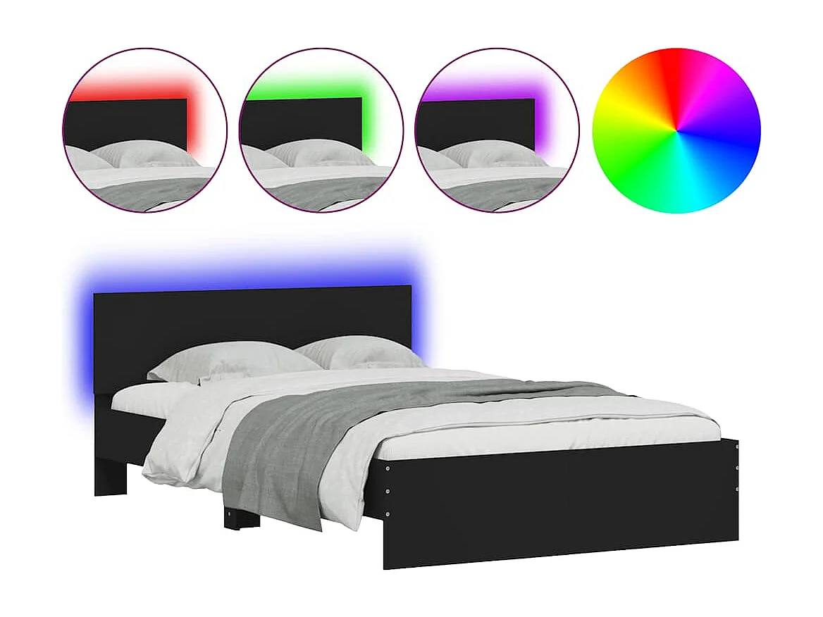 Estrutura de cama com cabeceira e luzes LED 140x190 cm preto