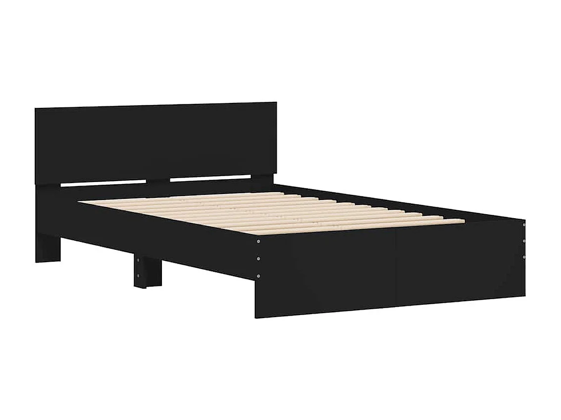 Estrutura de cama com cabeceira e luzes LED 140x190 cm preto