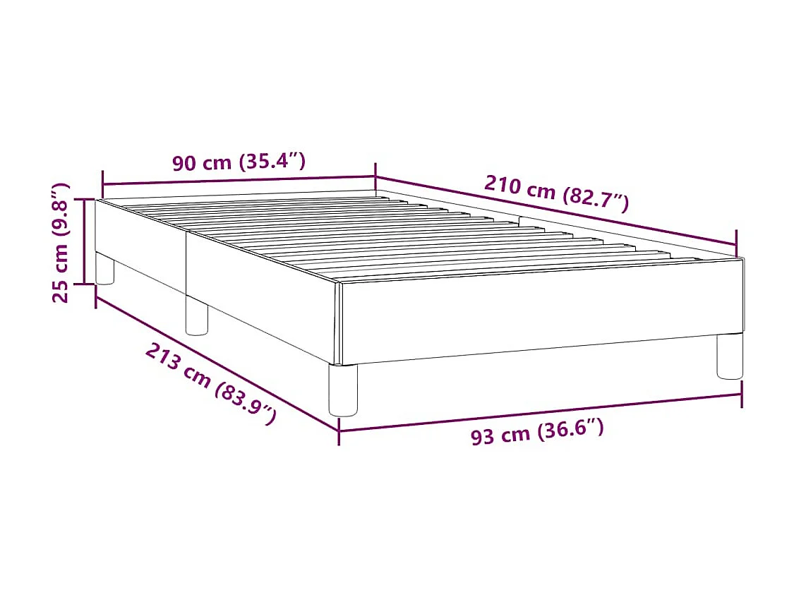 Cama box spring sin colchón terciopelo azul oscuro 90x210 cm