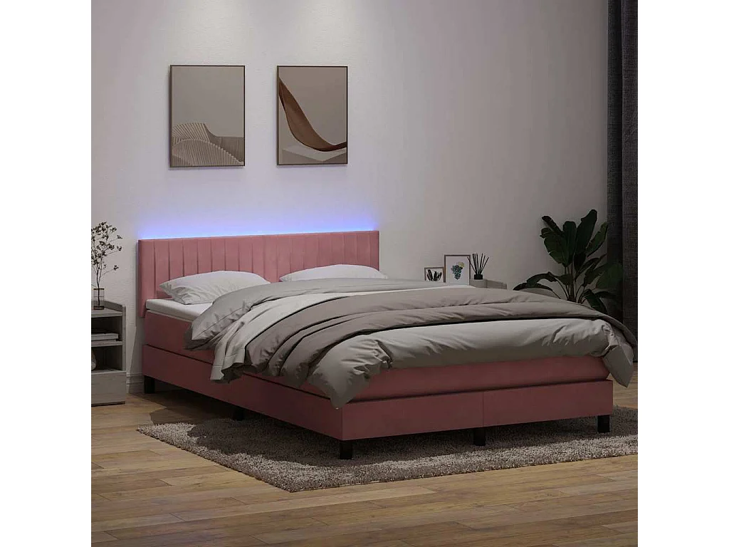 Cama box spring com colchão 160x210 cm veludo rosa