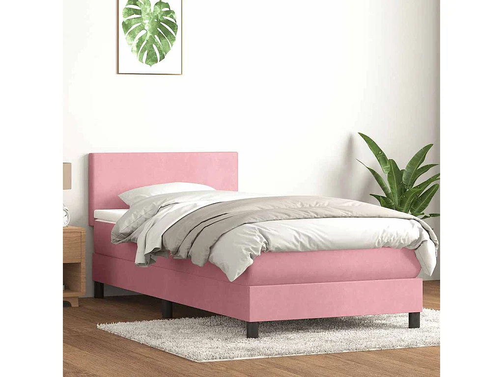 Cama com molas/colchão rosa 90x220 cm veludo