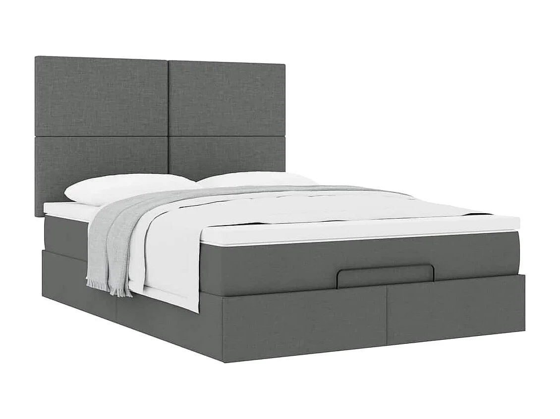 Cadre de lit ottoman avec matelas gris foncé 140x190 cm tissu