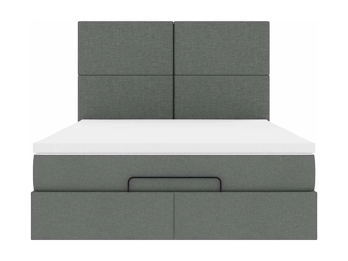 Cadre de lit ottoman avec matelas gris foncé 140x190 cm tissu