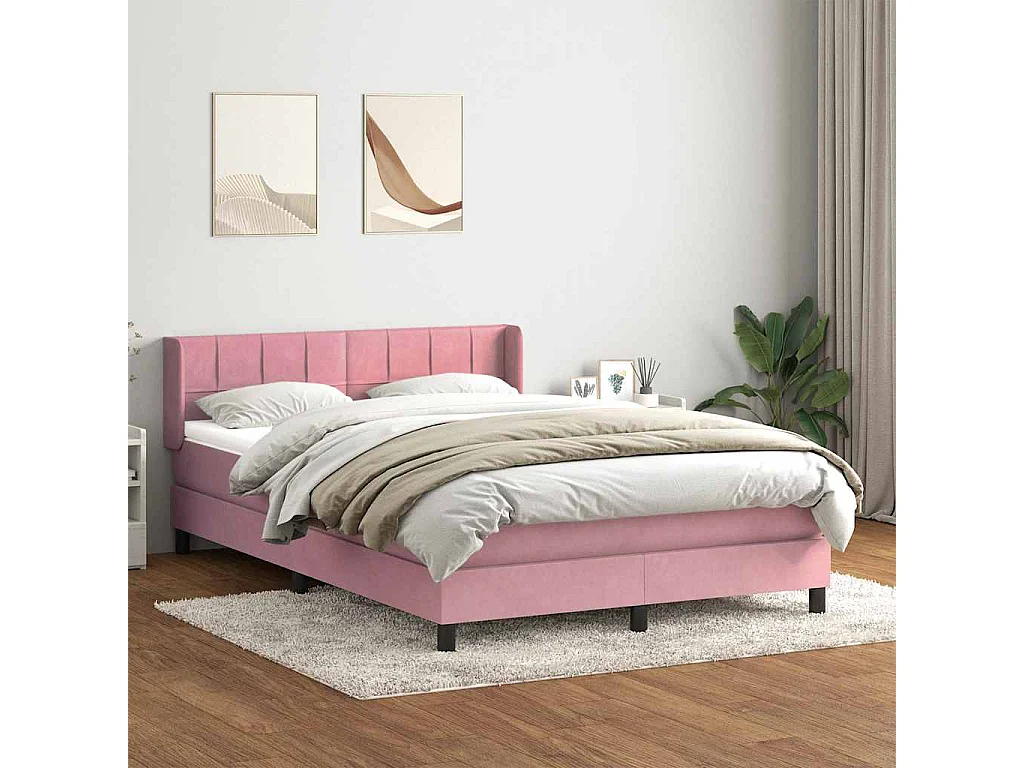 Cama com molas/colchão 140x210 cm veludo Rosa