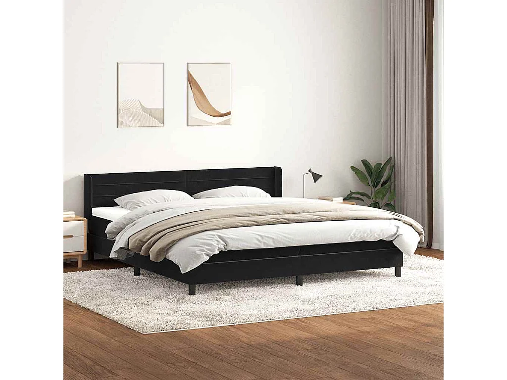 Cama box spring con colchón terciopelo negro 180x220 cm