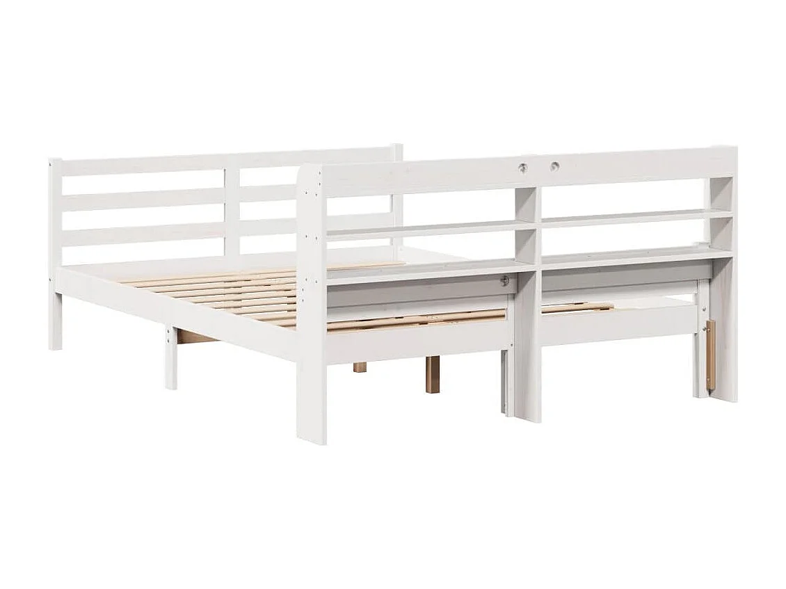 Bedframe met hoofdbord massief grenenhout wit 150x200 cm
