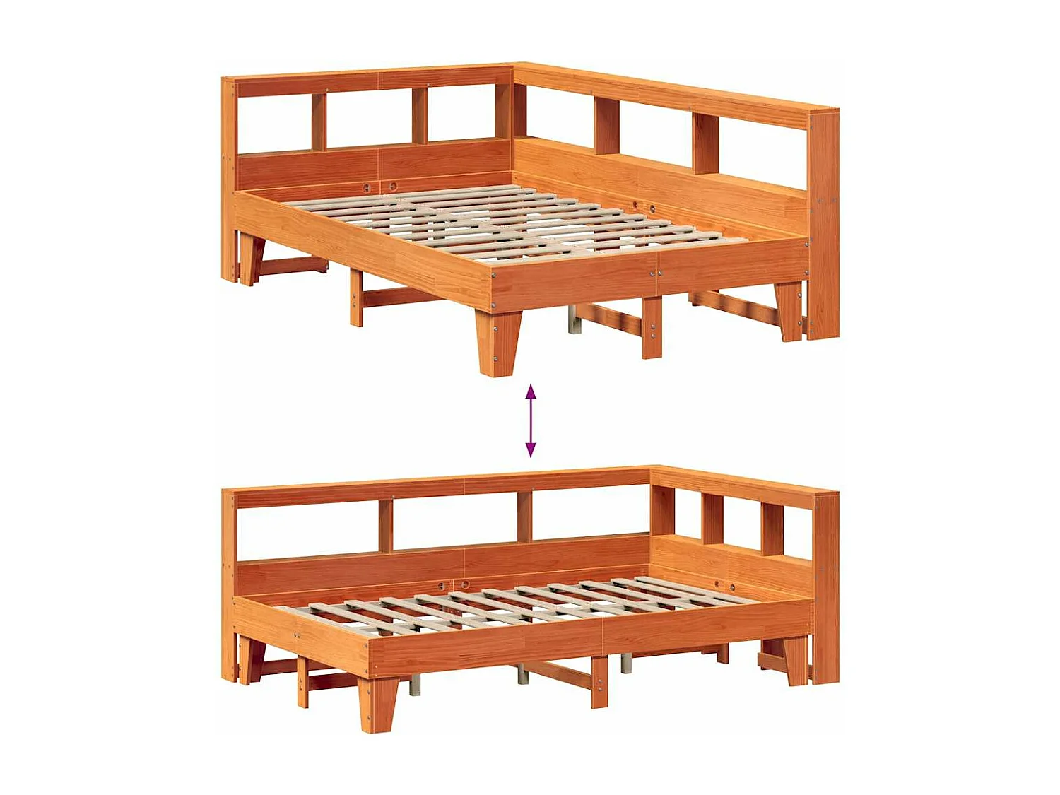 Lit bibliothèque sans matelas cire marron 120x200 cm pin massif