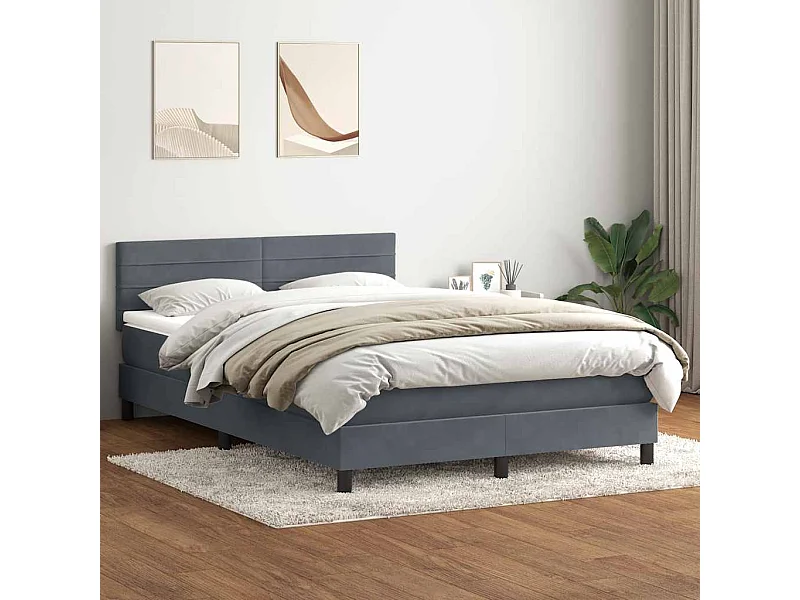 Cama box spring con colchón terciopelo gris oscuro 140x220 cm