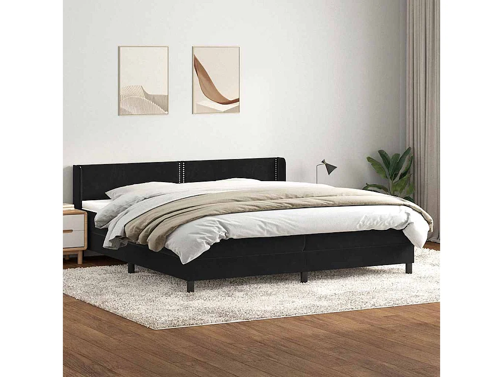 Sommier à lattes de lit avec matelas noir 180x210 cm velours