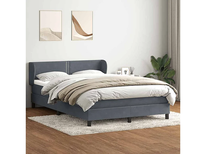 Cama com molas/colchão 160x220 cm veludo cinzento-escuro