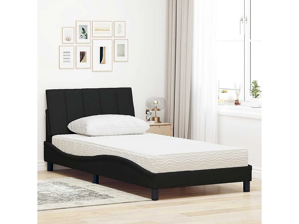 Lit avec matelas noir 100x200 cm tissu