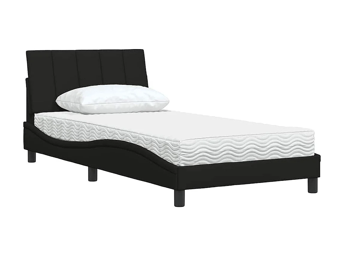 Lit avec matelas noir 100x200 cm tissu